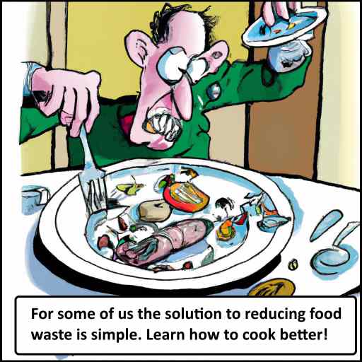 Cartoon of man scraping a plate. He should learn to cook better!